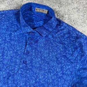G/FORE Performance Golf Blue Floral All Over Print Polo Shirt Size Large